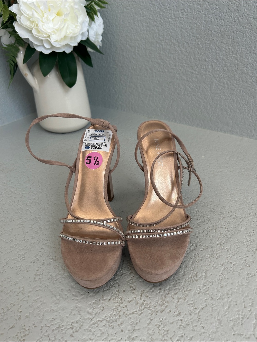 Izod Taupe Rhinestone Strappy High Heel Sandals